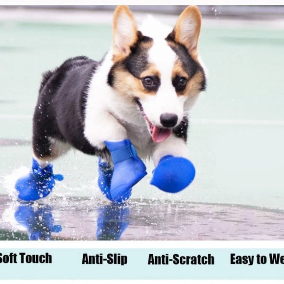 Blue Waterproof Dog Cat Candy Boots Reusable Adjustable Pets Shoes Size M. - Picture 3 of 3